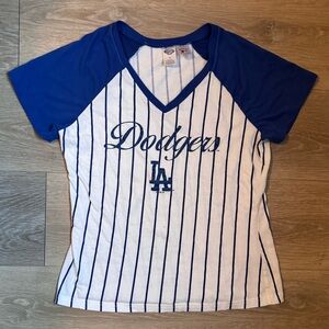 Los Angeles Dodgers Concepts Sport Women's Vigor Pinstripe Raglan V-Neck T-Shirt
